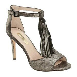LOUISE ET CIE NWOB Tage Tassel T-Strap Fringe Stiletto Heel Sandal Suede